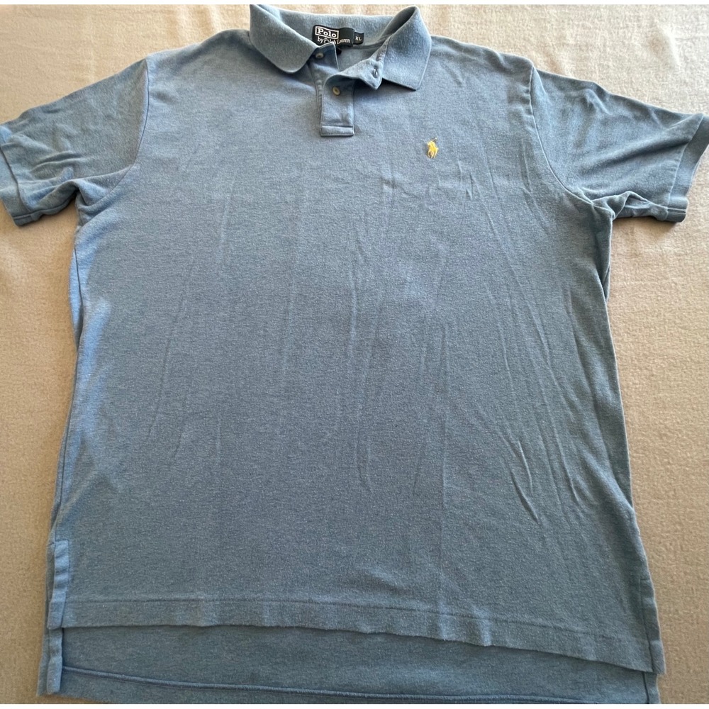 Polo Ralph Lauren Mens XL Blue Heather Cotton Short Sleeve Polo Yellow Pony